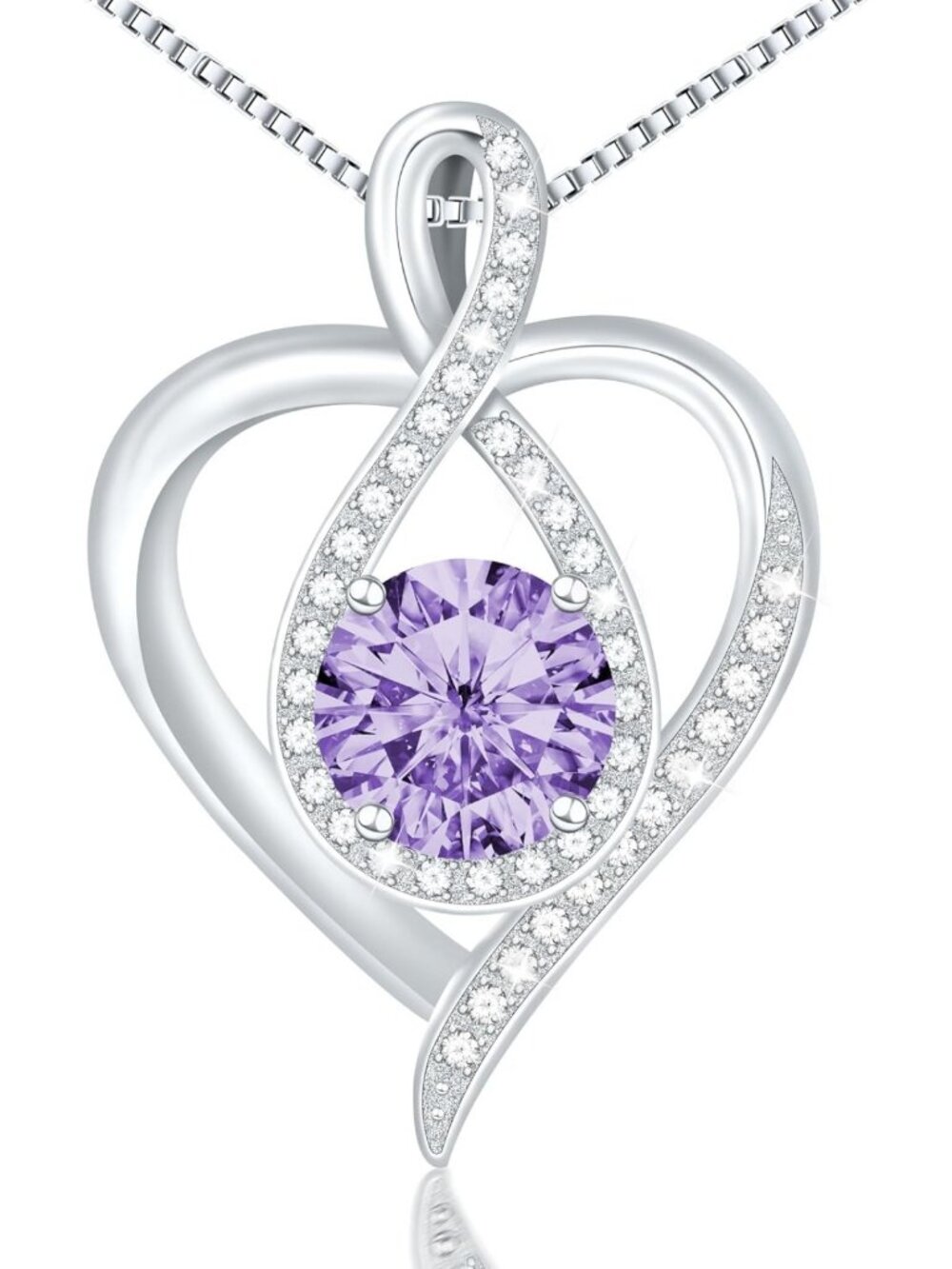 925 Sterling Silver Infinity Heart Necklace - Rhodium Plated CZ Pendant Gift for